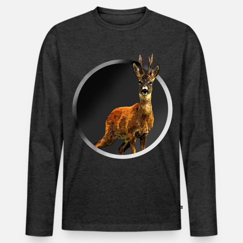 Reh - Männer Premium Bio Langarmshirt - Anthrazit meliert