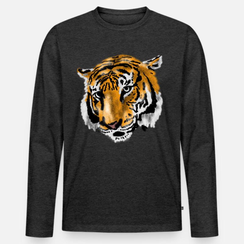Tiger - Männer Premium Bio Langarmshirt - Anthrazit meliert
