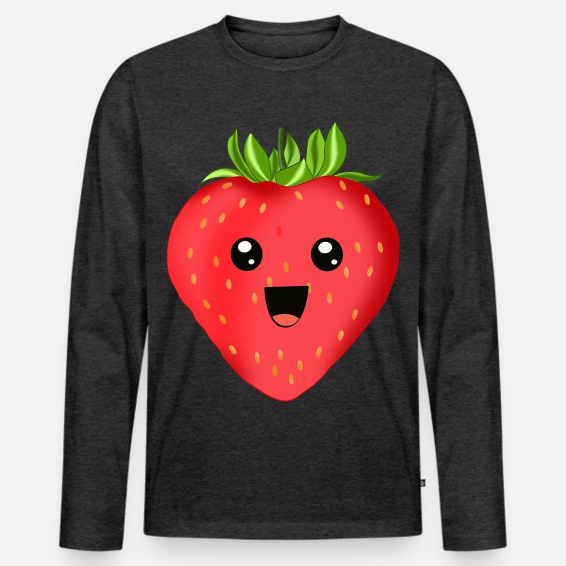 Fröhliche Erdbeere - Männer Premium Bio Langarmshirt - Anthrazit meliert