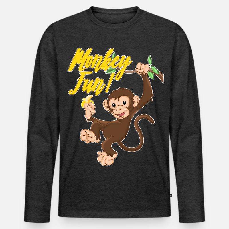 Monkey Fun - Männer Premium Bio Langarmshirt - Anthrazit meliert