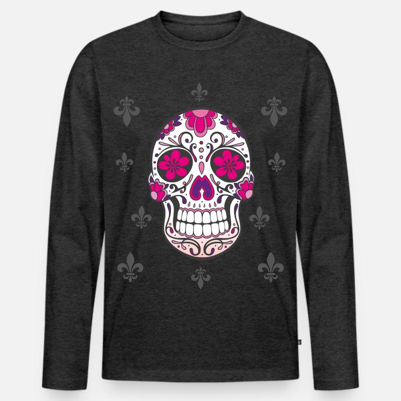 Sugar Skull Fleur De Lis - Männer Premium Bio Langarmshirt - Anthrazit meliert