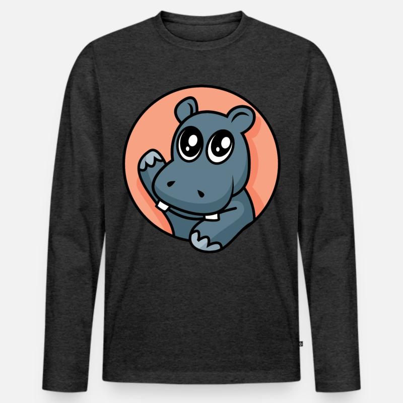 Fröhliches Nilpferd - Männer Premium Bio Langarmshirt - Anthrazit meliert