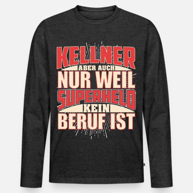 Kellner Superheld - Männer Premium Bio Langarmshirt - Anthrazit meliert
