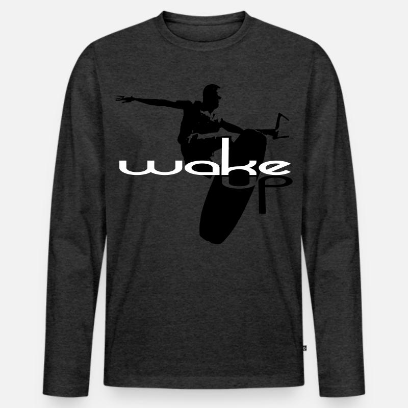 Wakeboard wake up wakeboarding - Männer Premium Bio Langarmshirt - Anthrazit meliert