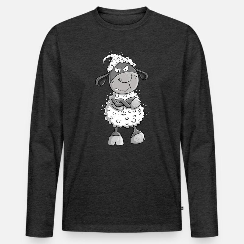 Nö Schaf I Nein Statement Comic Tiermotiv Fun - Männer Premium Bio Langarmshirt - Anthrazit meliert