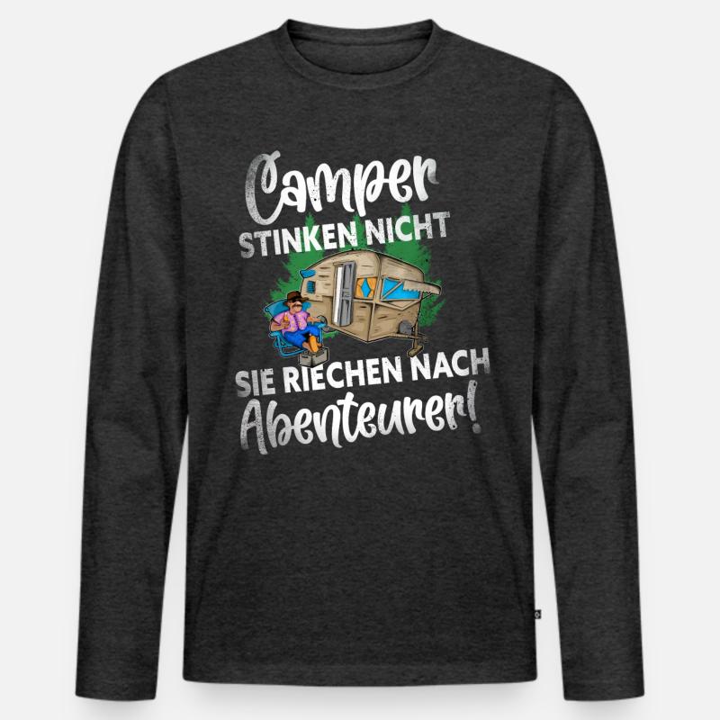 Camper Camping Lustiger Spruch - Männer Premium Bio Langarmshirt - Anthrazit meliert