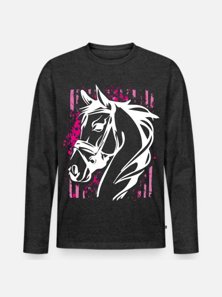 Graffiti-Stil Pferd mit Pinkem Farbsplash - Männer Premium Bio Langarmshirt - Anthrazit meliert