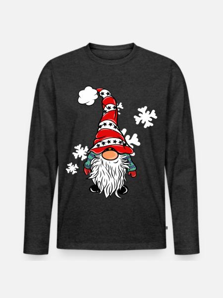 Weihnachts Wichtel mit Schneeflocken - Männer Premium Bio Langarmshirt - Anthrazit meliert