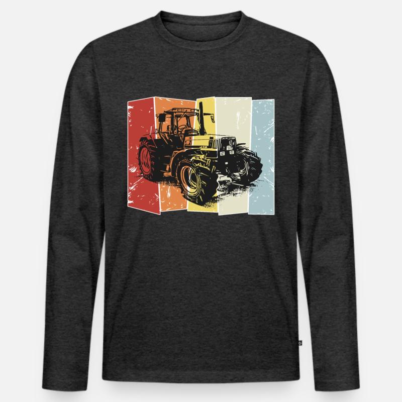 Traktor Deutz retro style - Männer Premium Bio Langarmshirt - Anthrazit meliert