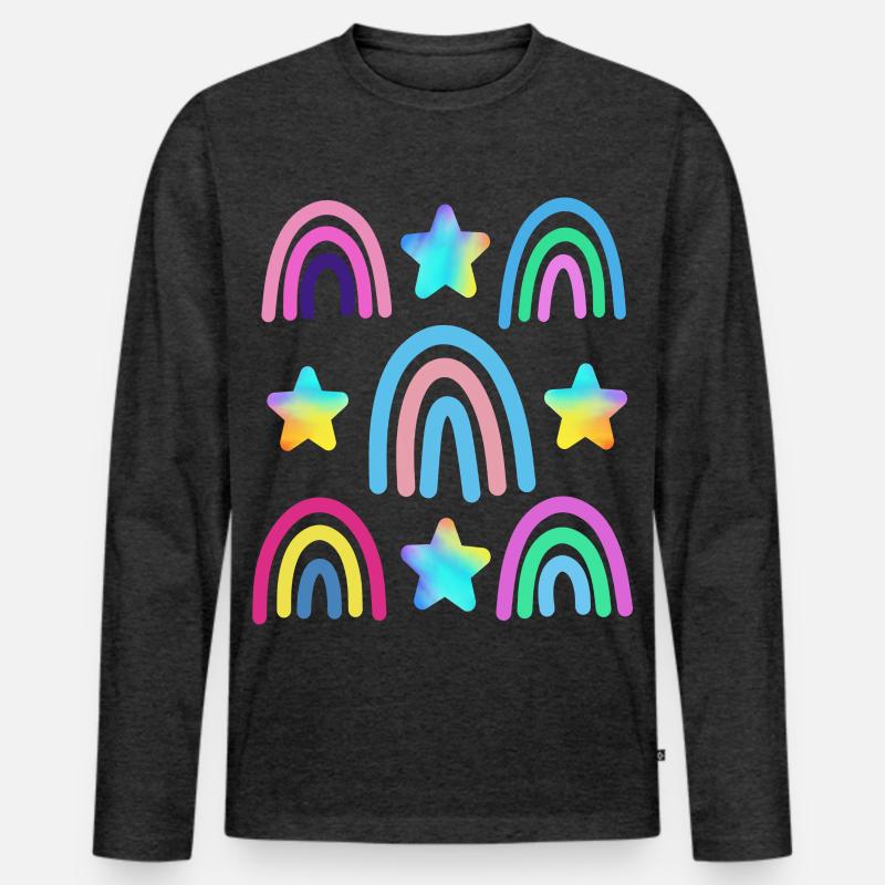 bunter Regenbogen und Sterne - Männer Premium Bio Langarmshirt - Anthrazit meliert