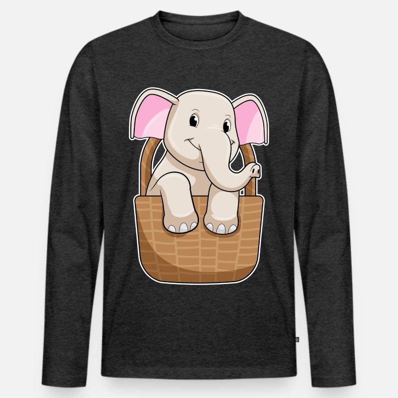 Elefant mit Korb - Männer Premium Bio Langarmshirt - Anthrazit meliert