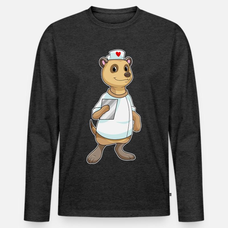 Erdmännchen Krankenschwester Herz - Männer Premium Bio Langarmshirt - Anthrazit meliert
