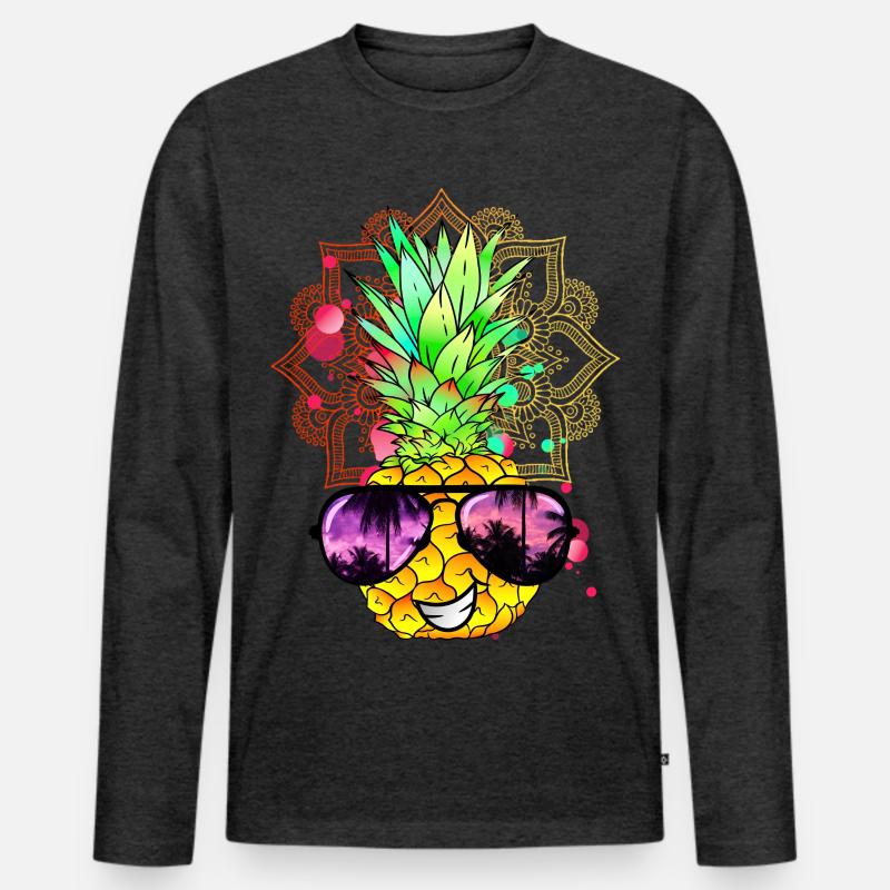 Ananas Mandala - Männer Premium Bio Langarmshirt - Anthrazit meliert