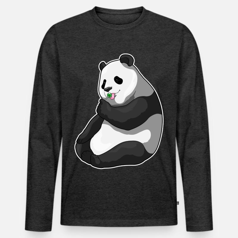 Panda Lutscher - Männer Premium Bio Langarmshirt - Anthrazit meliert