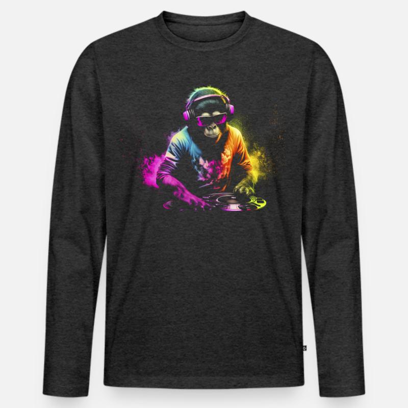 DJ Affe mit Kopfhörer und Sonnenbrille Geschenk - Männer Premium Bio Langarmshirt - Anthrazit meliert