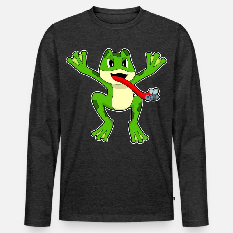 Frosch Fliege - Männer Premium Bio Langarmshirt - Anthrazit meliert
