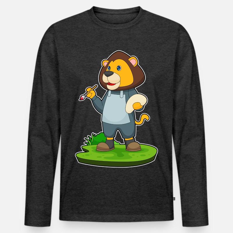 Löwe Malen Pinsel - Männer Premium Bio Langarmshirt - Anthrazit meliert