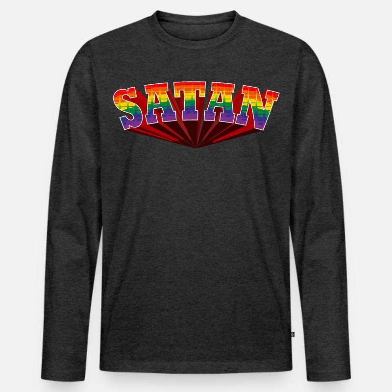 Satan Regenbogen Text - Männer Premium Bio Langarmshirt - Anthrazit meliert