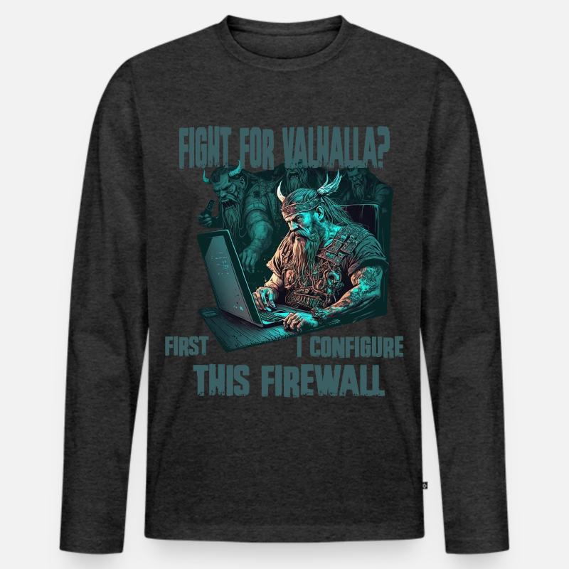 Firewall first Wikinger programmierer - Männer Premium Bio Langarmshirt - Anthrazit meliert