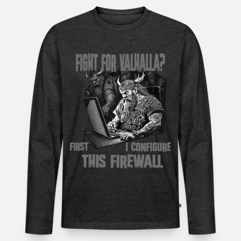 Firewall first Wikingerprogrammierer schwarz weiss - Männer Premium Bio Langarmshirt - Anthrazit meliert