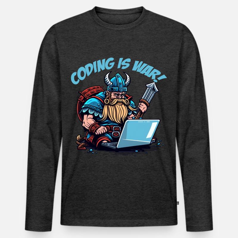 "Coding is war" Wikinger - Männer Premium Bio Langarmshirt - Anthrazit meliert