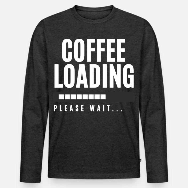 Kaffee wird geladen Bitte warten - Männer Premium Bio Langarmshirt - Anthrazit meliert
