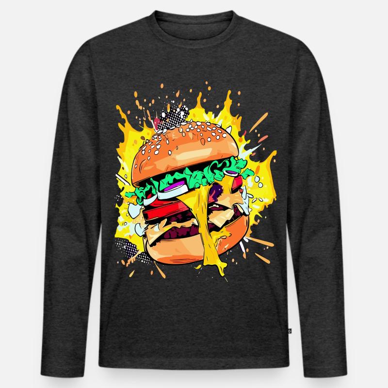 Extra Käse Burger Cheeseburge - Männer Premium Bio Langarmshirt - Anthrazit meliert