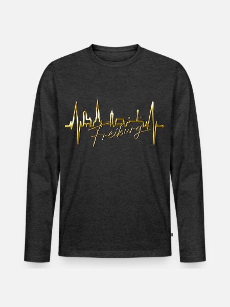 Freiburg im Breisgau Skyline Herzschlag Freiburger - Männer Premium Bio Langarmshirt - Anthrazit meliert