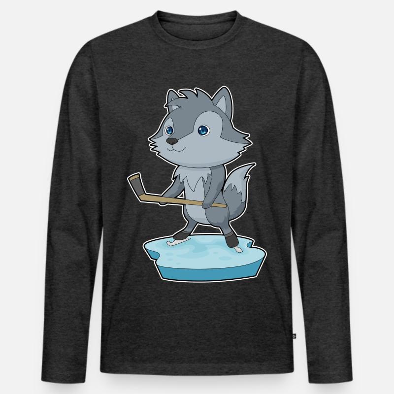 Wolf Eishockey Eishockeyschläger - Männer Premium Bio Langarmshirt - Anthrazit meliert