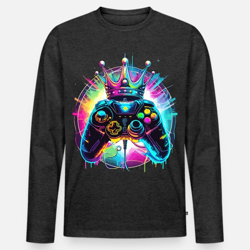 Gaming Controller mit Krone - Männer Premium Bio Langarmshirt - Anthrazit meliert