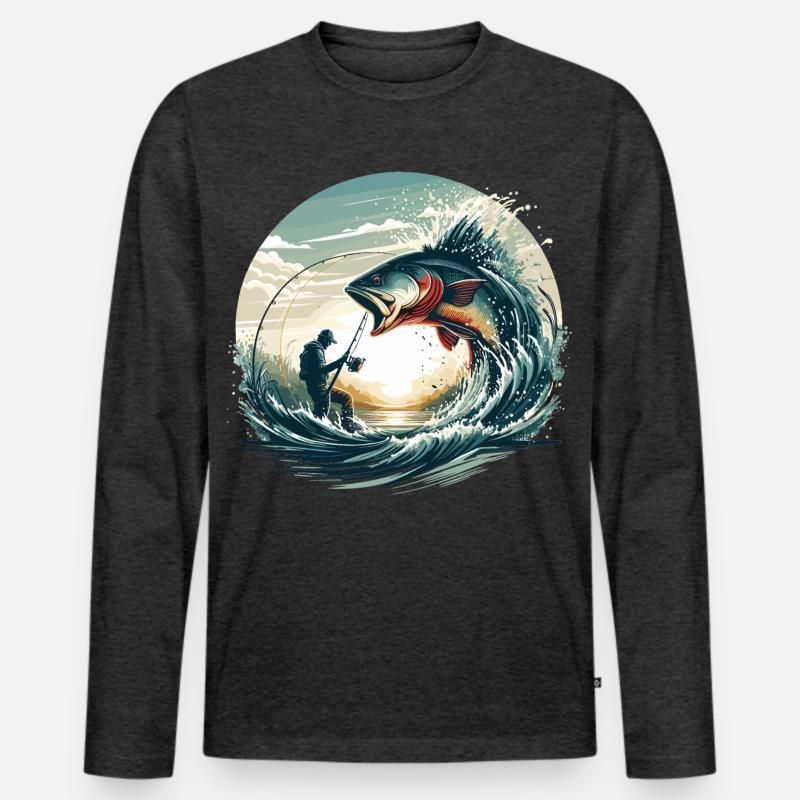 Angeln Angler Dynamik Geschenk - Männer Premium Bio Langarmshirt - Anthrazit meliert