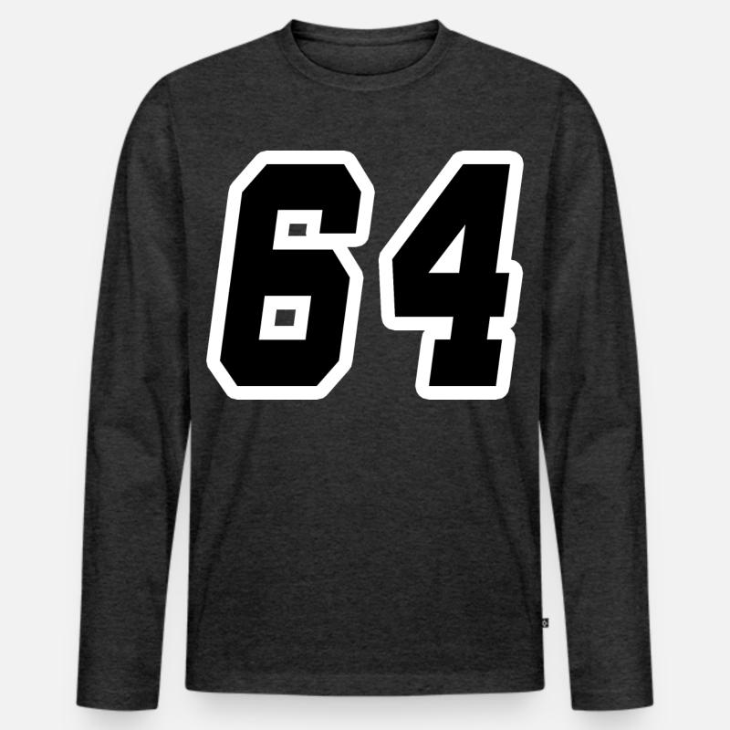 Nummer vierundsechzig 64 - Männer Premium Bio Langarmshirt - Anthrazit meliert