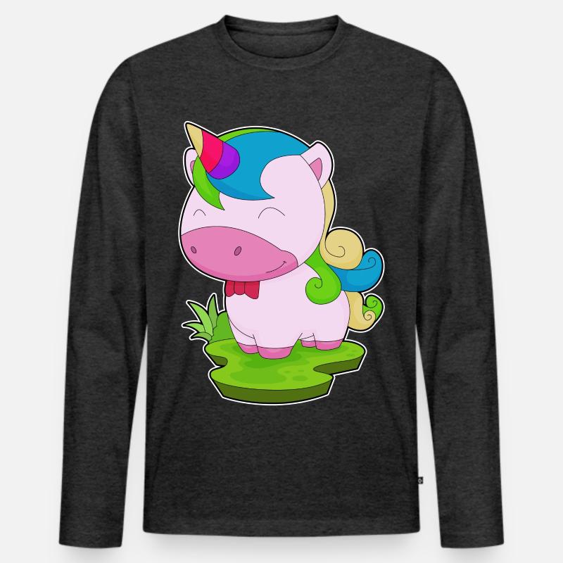 Einhorn Fliege - Männer Premium Bio Langarmshirt - Anthrazit meliert