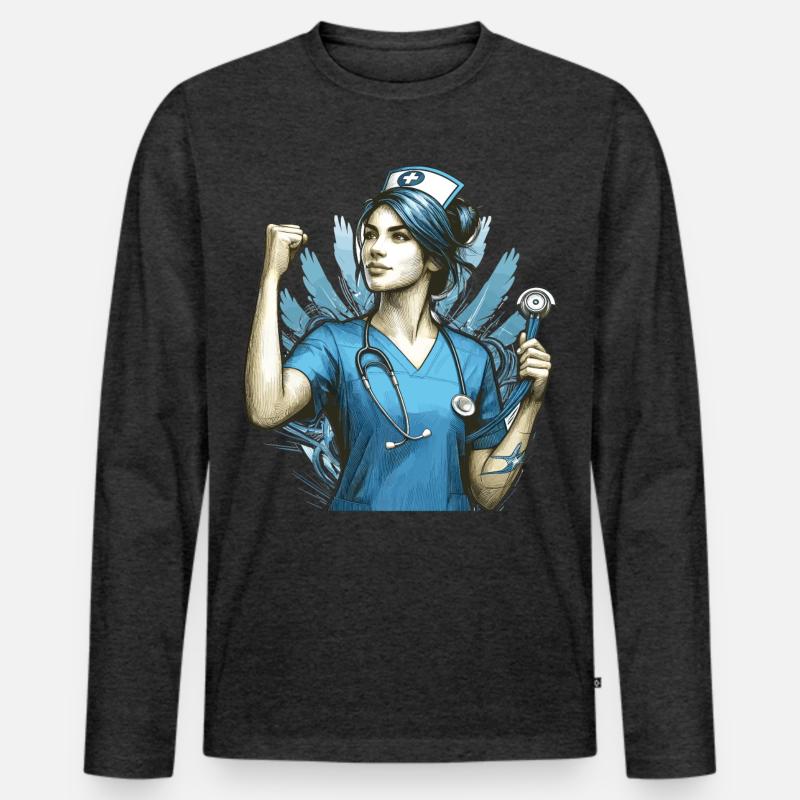 Krankenschwester Siegespose Geschenk - Männer Premium Bio Langarmshirt - Anthrazit meliert