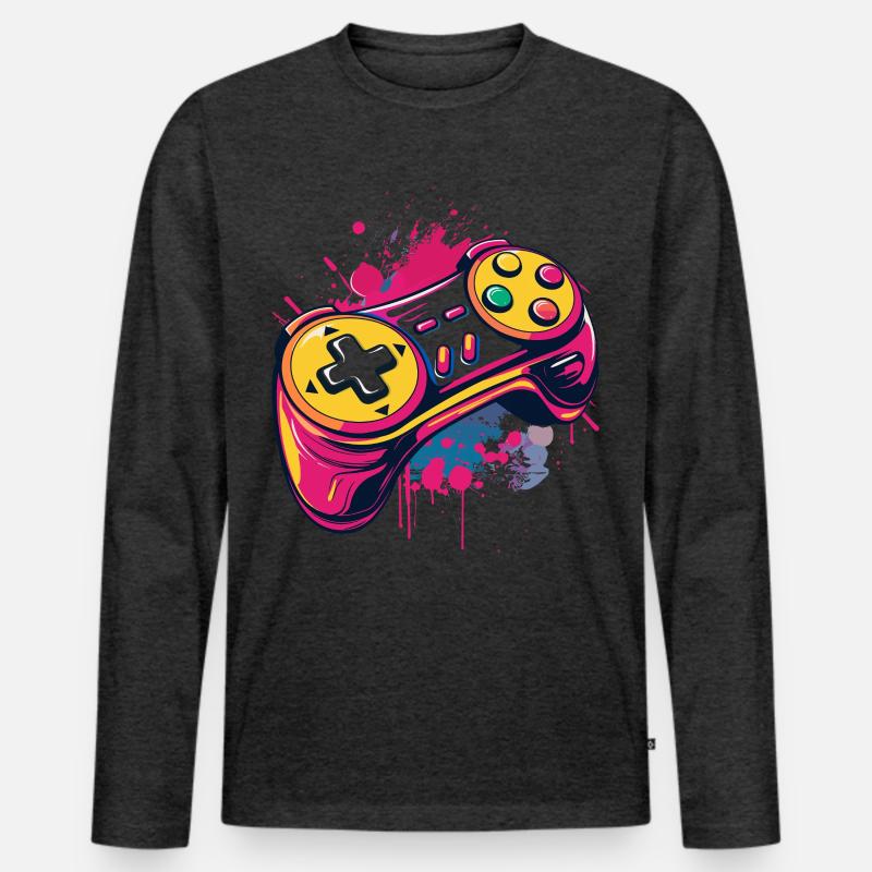 Gaming Controller - Männer Premium Bio Langarmshirt - Anthrazit meliert