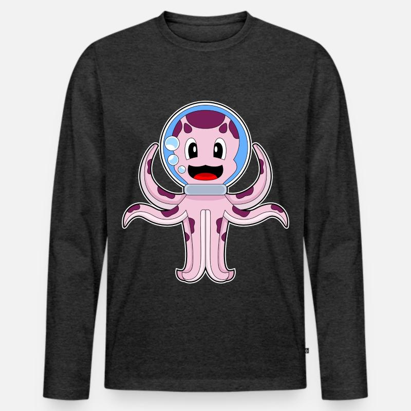 Krake Aquarium - Männer Premium Bio Langarmshirt - Anthrazit meliert