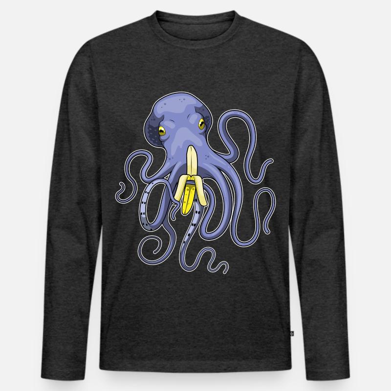 Krake Banane - Männer Premium Bio Langarmshirt - Anthrazit meliert