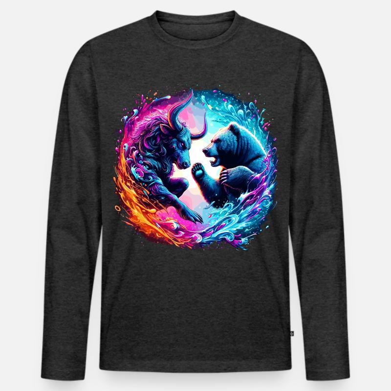 Bulle vs Bär Börsen Kampf - Männer Premium Bio Langarmshirt - Anthrazit meliert
