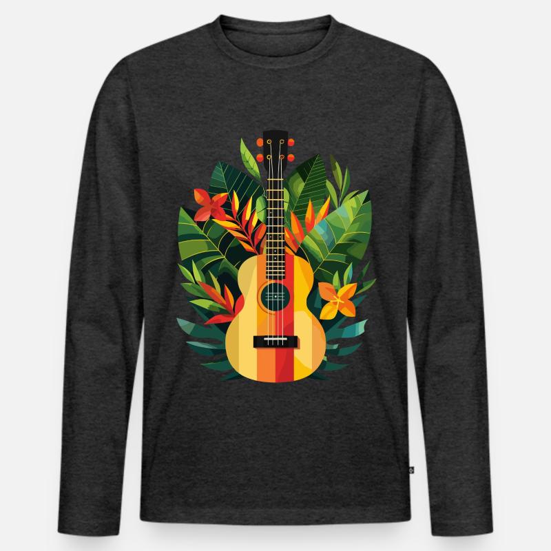 Ukulele Comic Look - Männer Premium Bio Langarmshirt - Anthrazit meliert