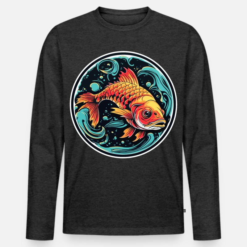 Fisch Illustration - Männer Premium Bio Langarmshirt - Anthrazit meliert