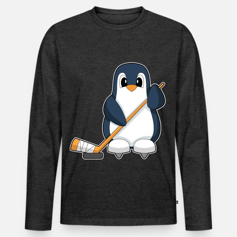 Pinguin Eishockey Eishockeyschläger - Männer Premium Bio Langarmshirt - Anthrazit meliert