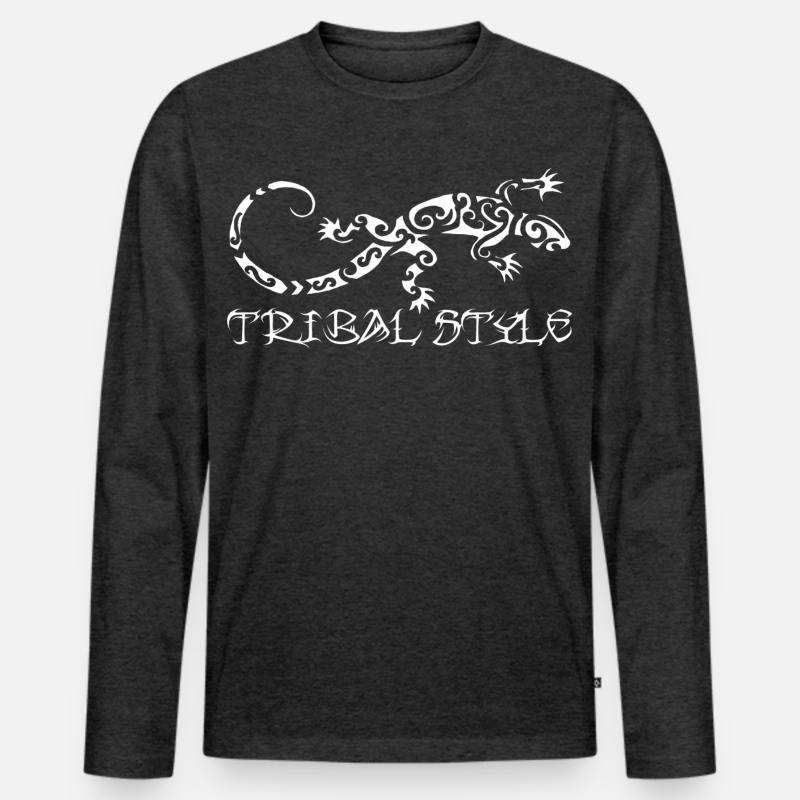 Polynesische weiße Eidechse - Männer Premium Bio Langarmshirt - Anthrazit meliert