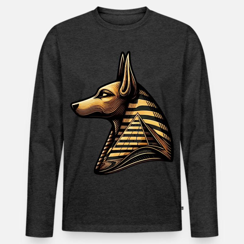 Anubis | Wächter der Gräber Ägypten - Männer Premium Bio Langarmshirt - Anthrazit meliert