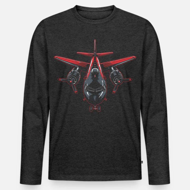 Flugzeug Grafik - Männer Premium Bio Langarmshirt - Anthrazit meliert