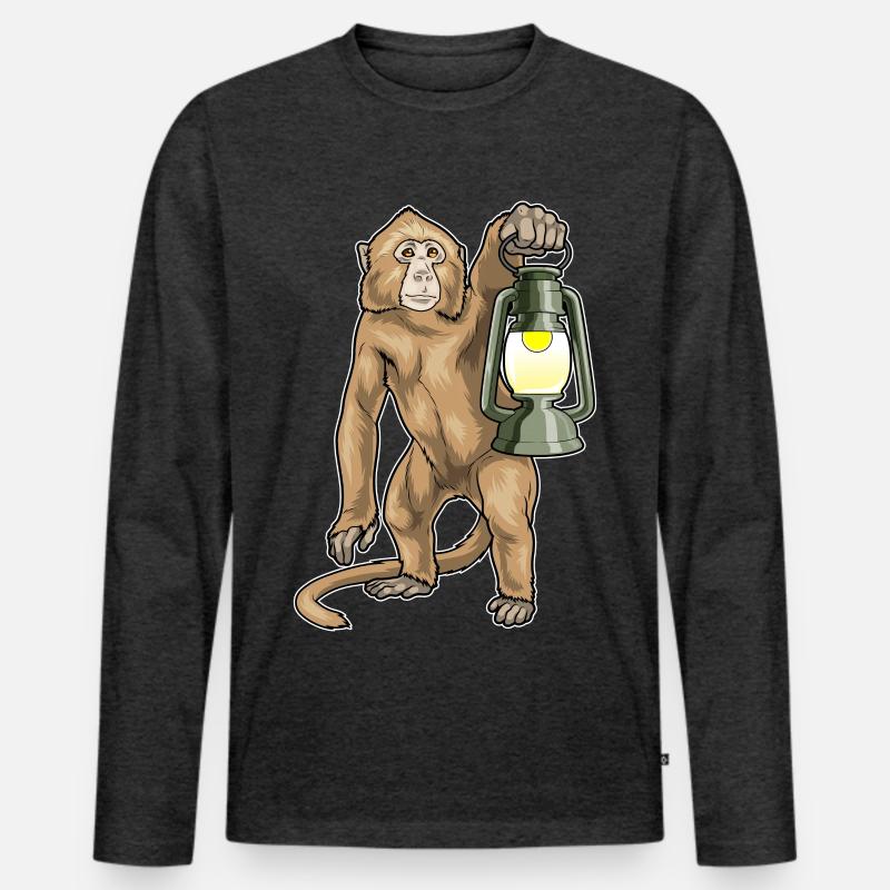 Affe Laterne - Männer Premium Bio Langarmshirt - Anthrazit meliert