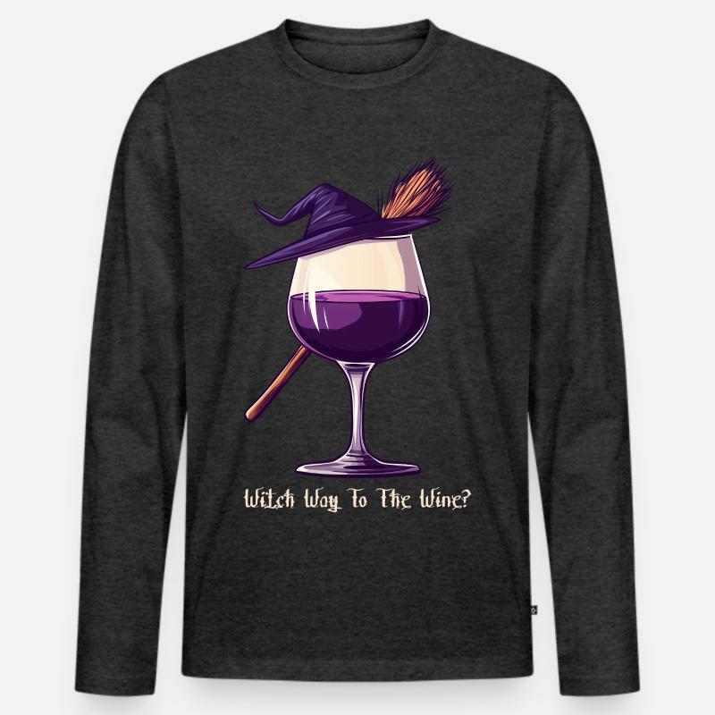 Halloween Hexe Wein Weinglas Weintrinker Geschenk - Männer Premium Bio Langarmshirt - Anthrazit meliert