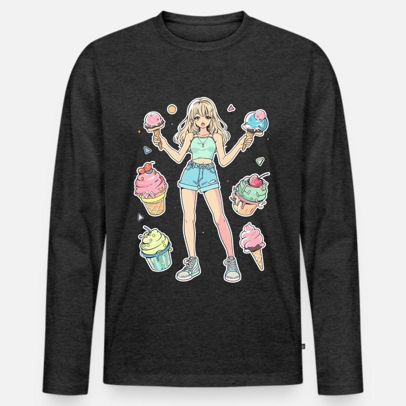 Eiscreme Mädchen - Männer Premium Bio Langarmshirt - Anthrazit meliert