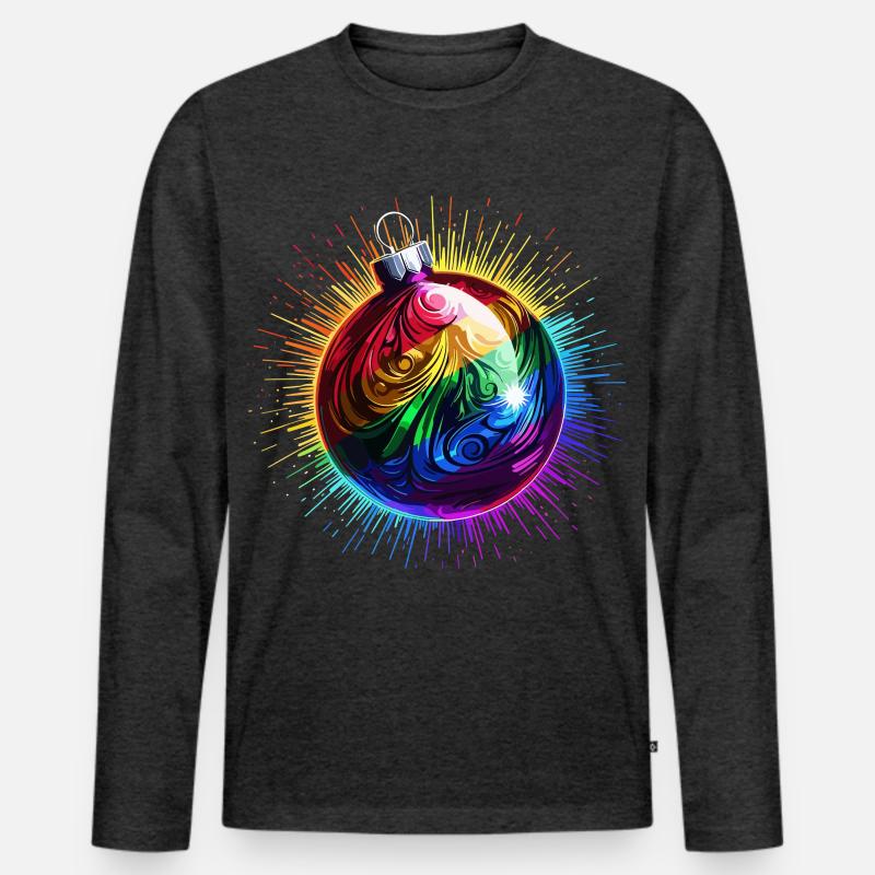Regenbogen Weihnachtskugel LGBTQ Weihnachten - Männer Premium Bio Langarmshirt - Anthrazit meliert