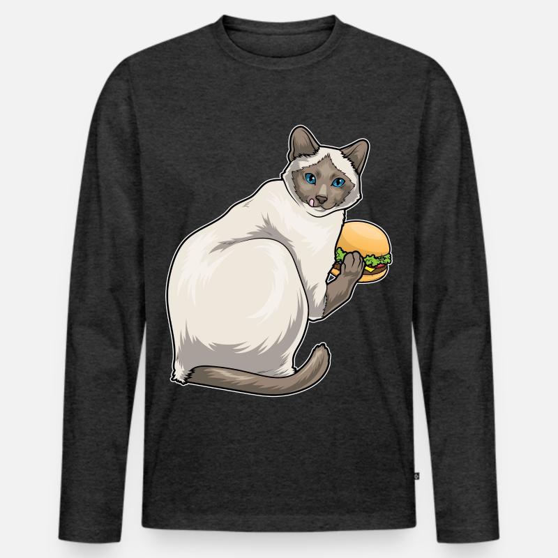 Siamkatze Cheeseburger - Männer Premium Bio Langarmshirt - Anthrazit meliert