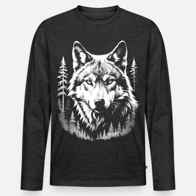 Wolf, Wald - Männer Premium Bio Langarmshirt - Anthrazit meliert